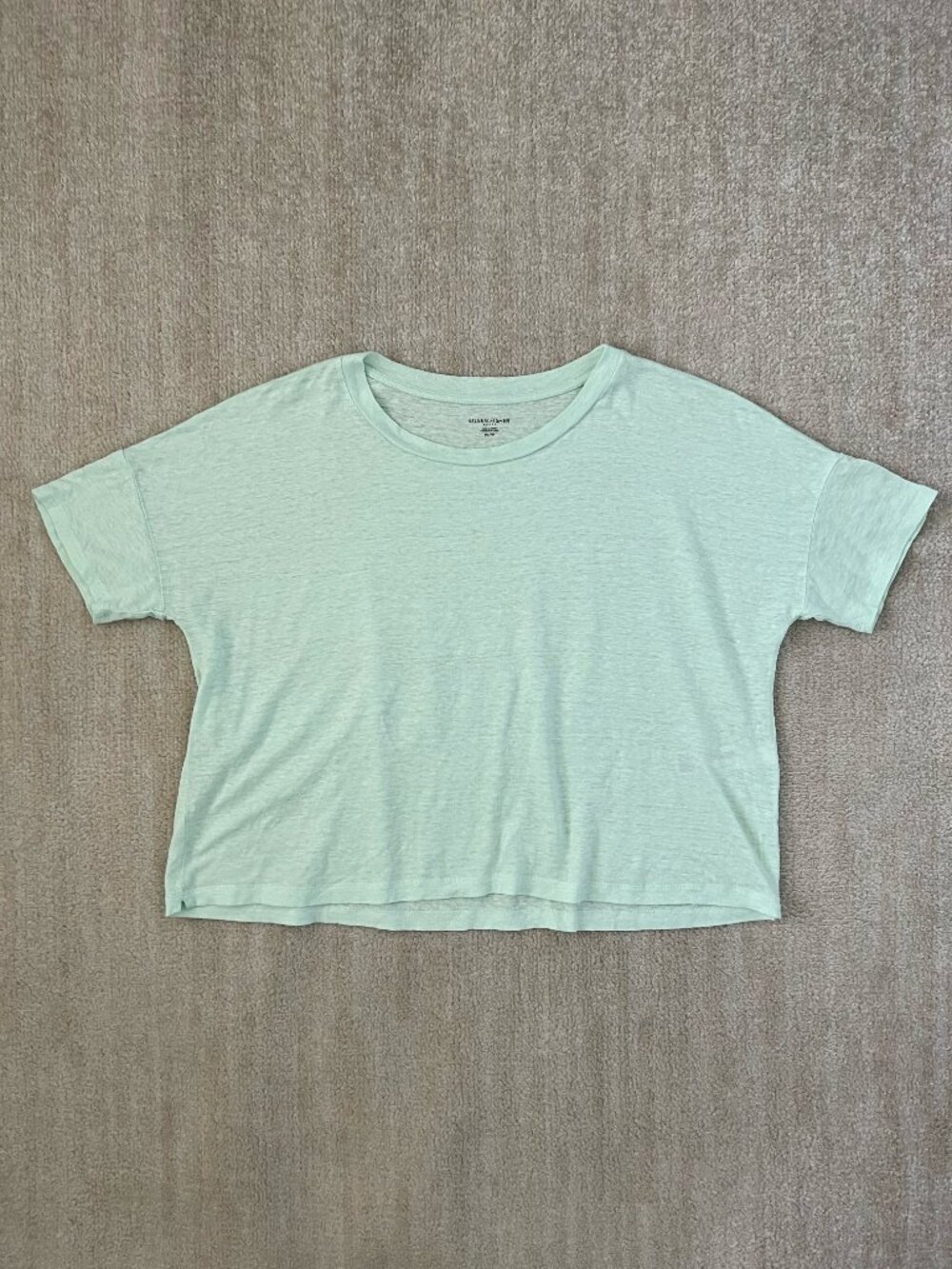 Eileen Fisher Linen Boxy Green Short Sleeve Knit Top S Petite Summer